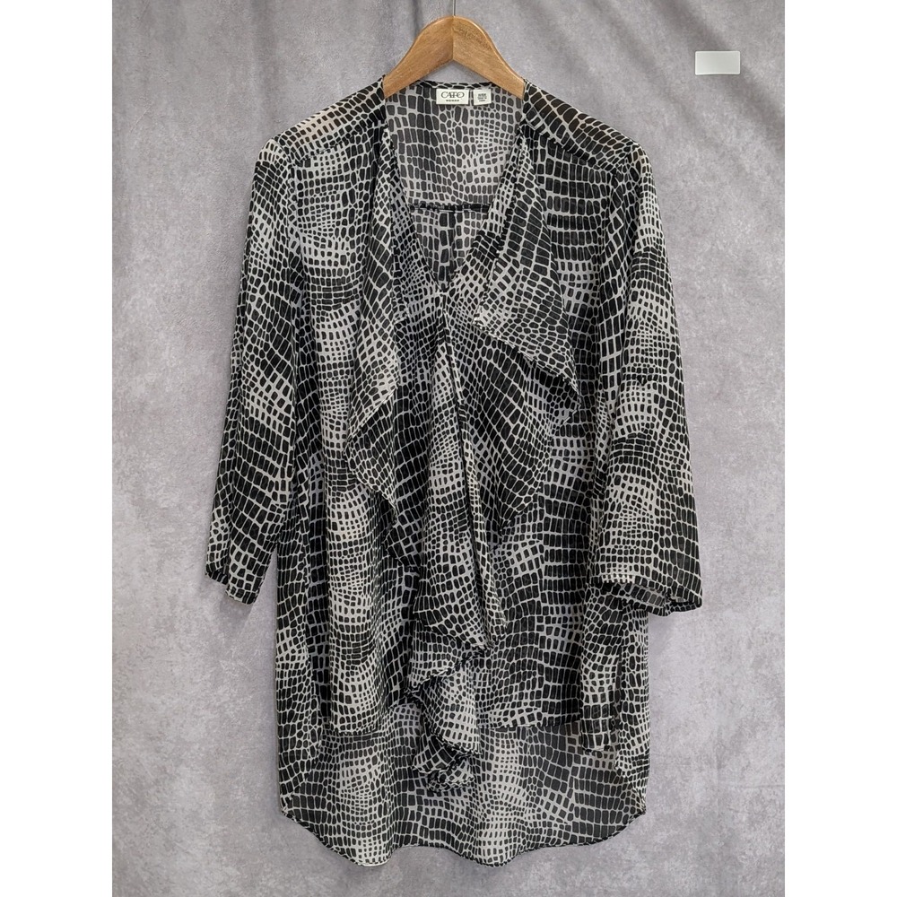 Cato Womens Blouse Animal Print Ruffled 3/4 Sleeve‎ Pullover Size 14/16W -C171